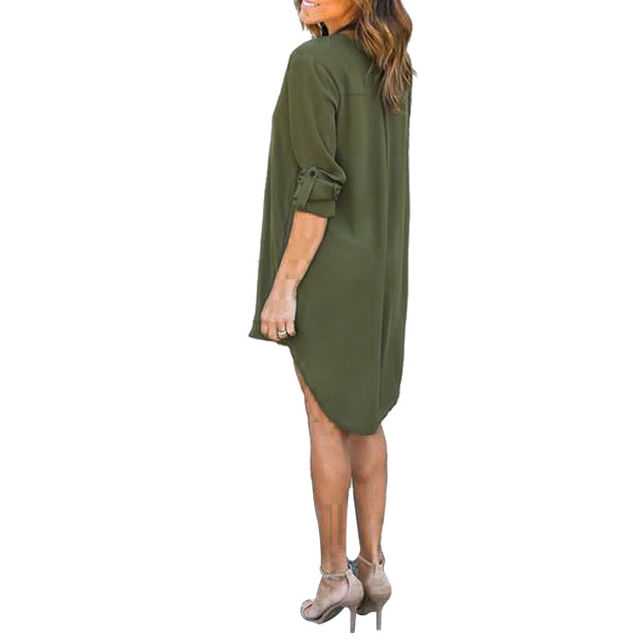 Picture of Justyling Autumn Long-Sleeve V-neck Stylish Chiffon Dress