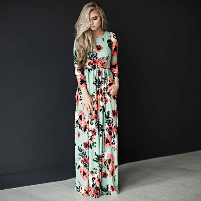 Picture of Women's Long Sleeve Floral Maxi Dress With Pockets