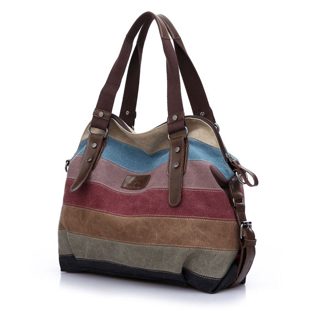 Picture of Women Retro Rainbow Casual Canvas Shoulder Tote Bag