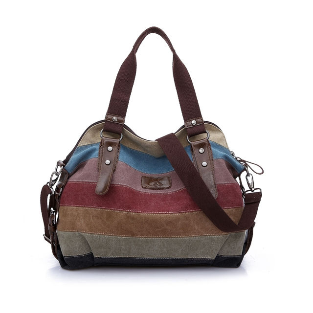 Picture of Women Retro Rainbow Casual Canvas Shoulder Tote Bag