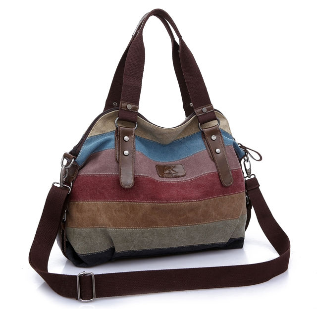 Picture of Women Retro Rainbow Casual Canvas Shoulder Tote Bag
