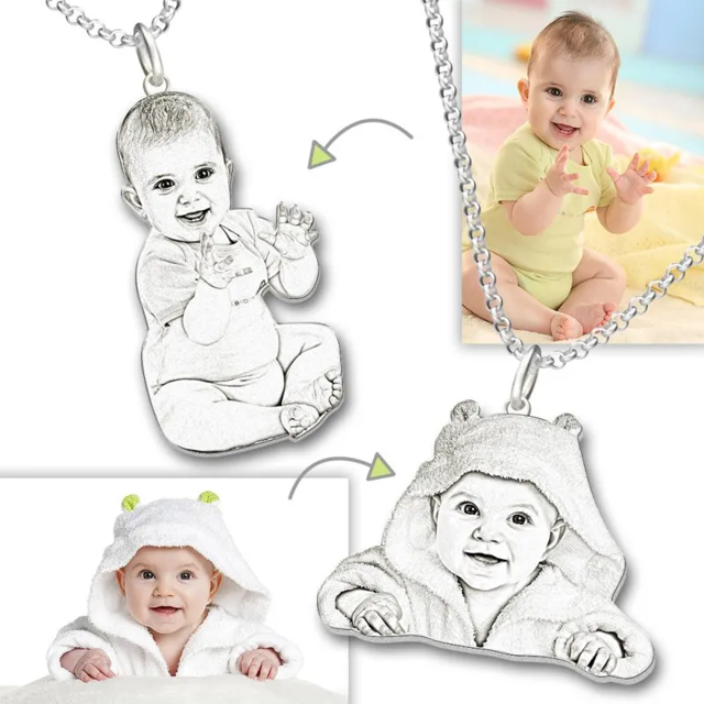 Picture of Women's Photo Engraved Tag Necklace Silver