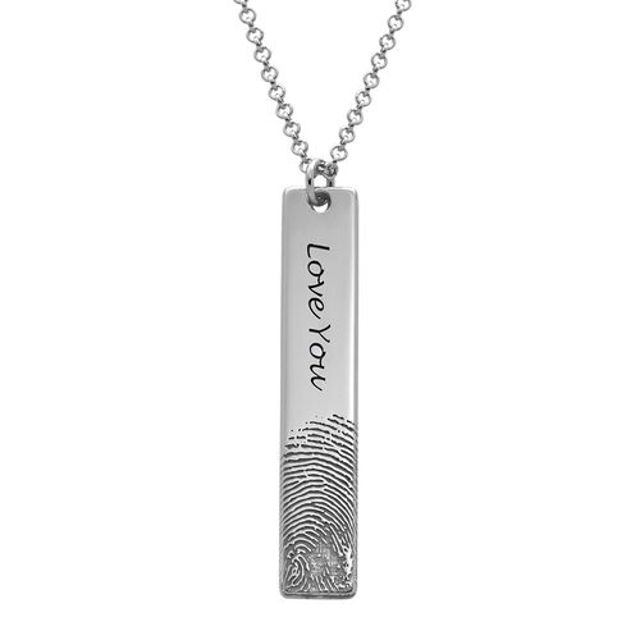 Picture of Fingerprint Engraved Vertical Bar Necklace in 925 Sterling Silver