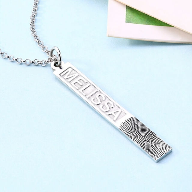 Picture of Fingerprint Engraved Vertical Bar Necklace in 925 Sterling Silver