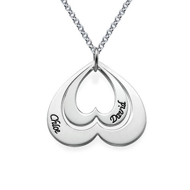 Picture of Personalized Double Heart Necklace in 925 Sterling Silver