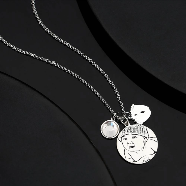 Picture of Photo Engraved Tag Necklace With Engraving Silver