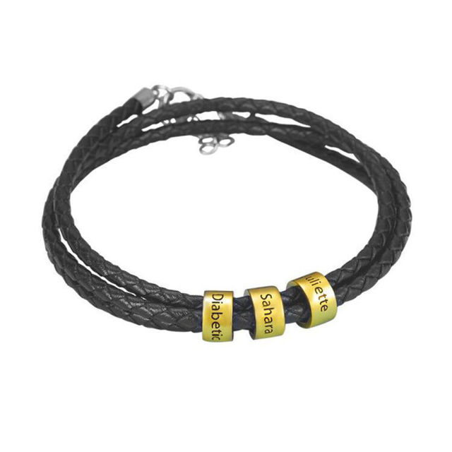 Picture of Unisex Braided Leather Bracelet with Small Custom Beads in 925 Sterling Silver