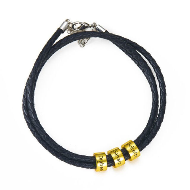 Picture of Unisex Braided Leather Bracelet with Small Custom Beads in 925 Sterling Silver