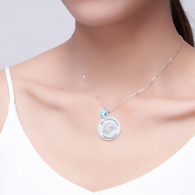 Picture of Sterling Silver Graduation Name With Grad Cap Disc Pendant