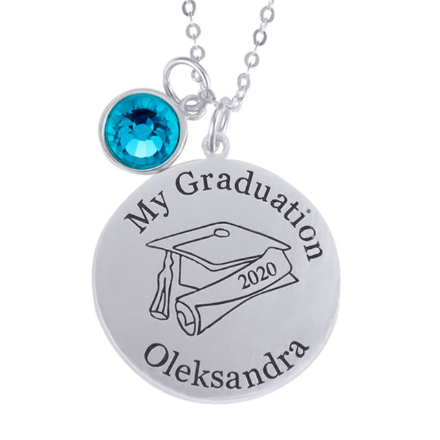 Picture of Sterling Silver Graduation Name With Grad Cap Disc Pendant