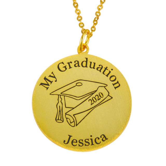 Picture of Sterling Silver Graduation Name With Grad Cap Disc Pendant