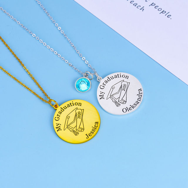 Picture of Sterling Silver Graduation Name With Grad Cap Disc Pendant
