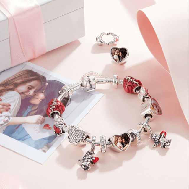 Picture of Pet Cat Heart Photo Charm in 925 Sterling Silver