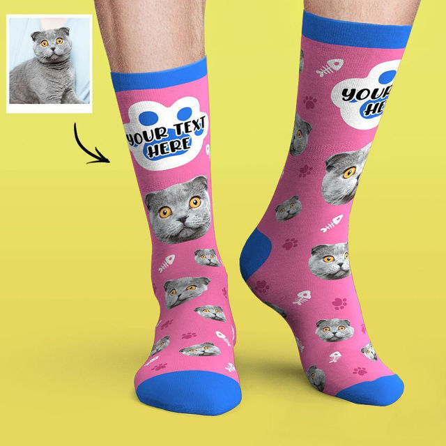 Picture of Custom Face Socks Colorful Candy Series Soft And Comfortable Cat Socks