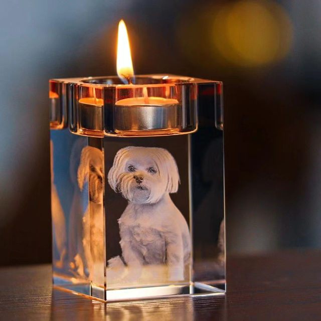 Picture of Custom 3D Photo Crystal Candle Holder - Personalized Crystal Candle Holder with Photo and Text