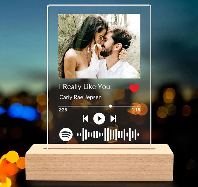 Picture of Customized Photo Night Light With Scannable Acrylic Song Plaque Personalized Song Album Cover Night Light for Music Lovers