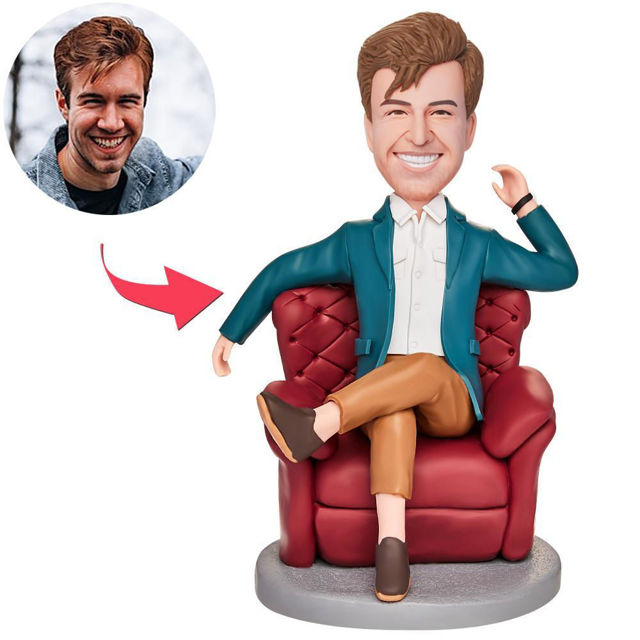 Picture of Custom Bobbleheads: Father's Day Gift Dad Sitting on Sofa  | Personalized Bobbleheads for the Special Someone as a Unique Gift Idea