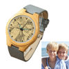 Picture of Women's Engraved Bamboo Photo Watch Grey Leather Strap