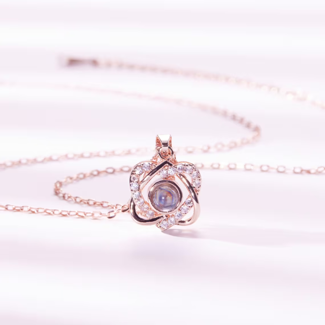 Picture of Projection Engraved Two Love Heart Necklace Perfect Gift