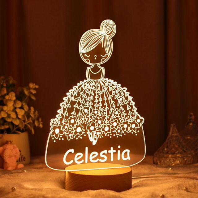 Picture of Girl in Wedding Dress Night Light with Irregular Shape with Round Base - Personalized It With Your Kid's Name