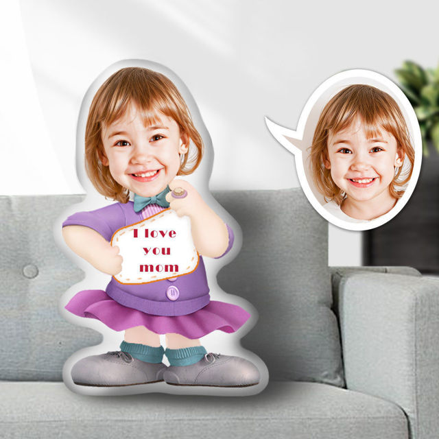 Picture of Custom  Face  Pillow I Love Mom With Your Face Unique Personalized