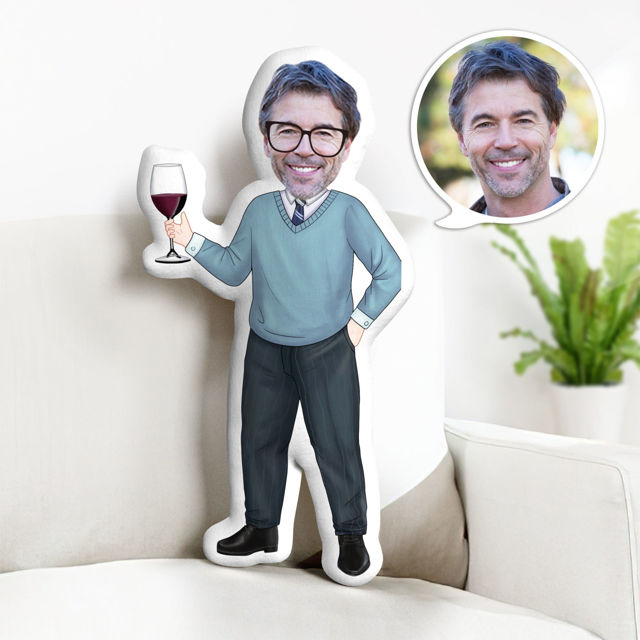 Picture of Custom  Face  Pillow Drinking Wine With Your Face Unique Personalized