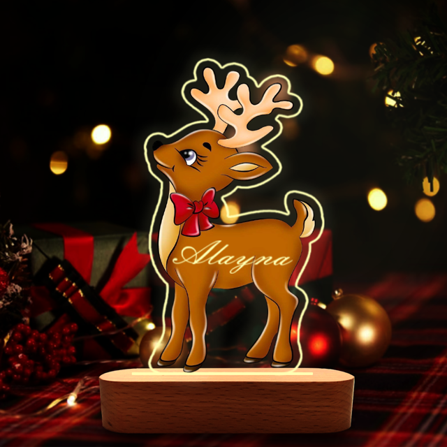 Picture of Cartoon Reindeer Snowman Night Light with Irregular Shape - Personalized It With Your Kid's Name
