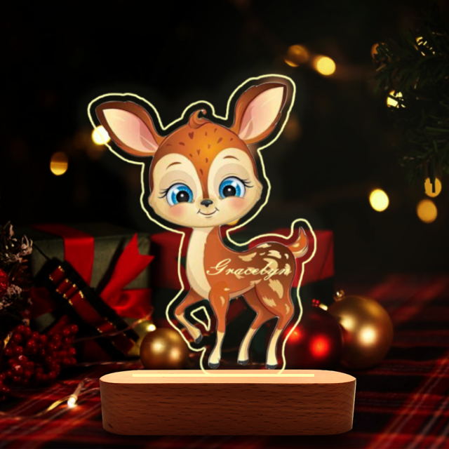 Picture of Cartoon Reindeer Snowman Night Light with Irregular Shape - Personalized It With Your Kid's Name