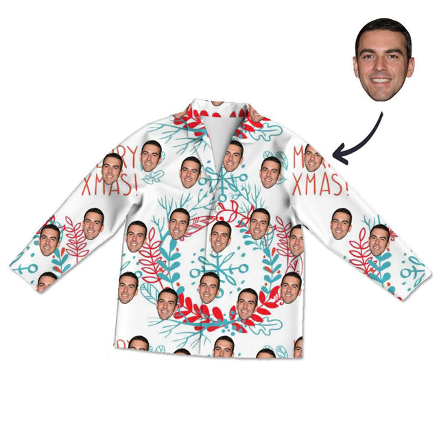 Picture of Customized Face Photo White Long Sleeve Pajama Set Christmas Style MERRY XMAS - The Best Gift For Your Lover, Friends, Etc.