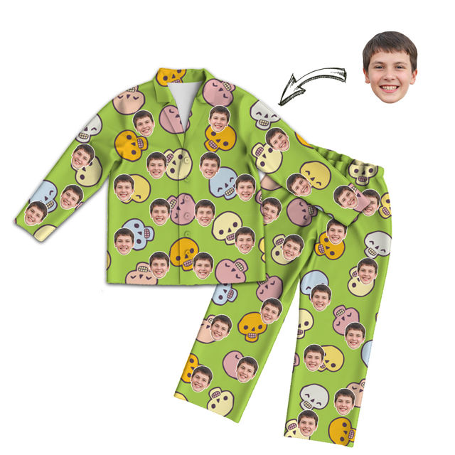Picture of Customized Face Photo Green Long Sleeve Pajama Set Halloween Style - Best Gift for Loved Ones, Family and More.