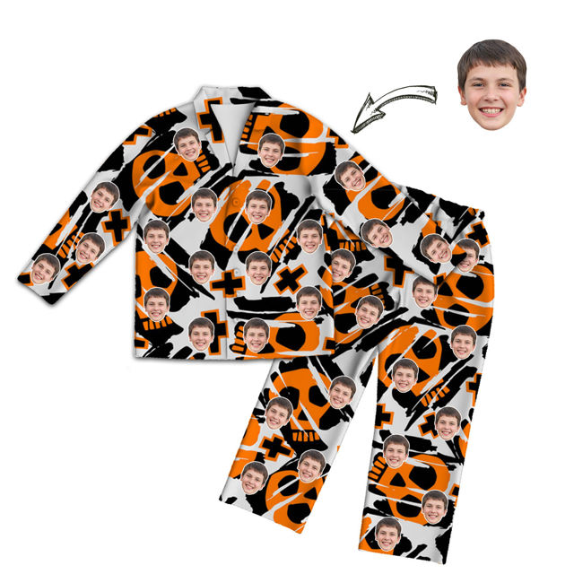 Picture of Customized Face Photo Skull Long Sleeve Pajama Set Halloween Style - Best Gift for Loved Ones, Family and More.