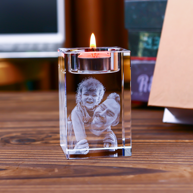 Picture of Custom 3D Photo Crystal Candle Holder - Personalized Crystal Candle Holder with Photo and Text