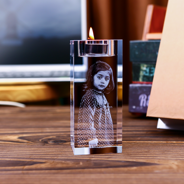 Picture of Custom 3D Photo Crystal Candle Holder - Personalized Crystal Candle Holder with Photo and Text