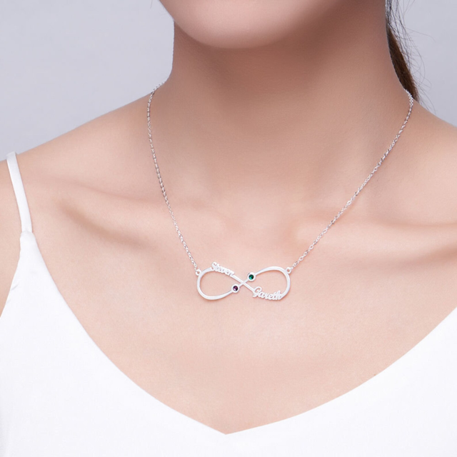 Picture of Custom 2 Names Infinity Necklace in 925 Sterling Silver