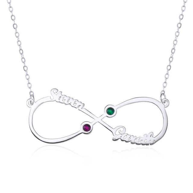 Picture of Custom 2 Names Infinity Necklace in 925 Sterling Silver