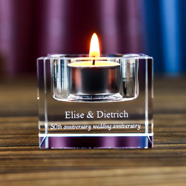 Picture of Custom 3D Photo Crystal Candle Holder - Personalized Crystal Candle Holder with Photo and Text