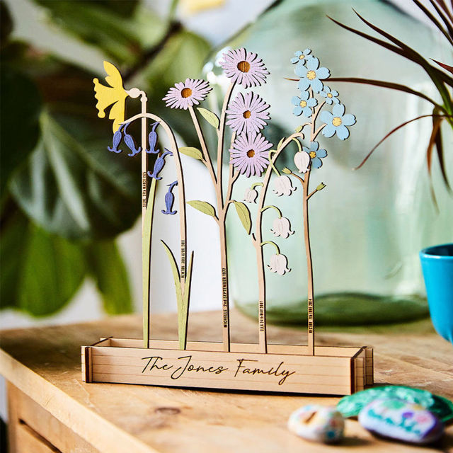 Picture of Personalized Wooden Family Birth Flowers - Grandma's Garden Sign - Mother's Day & Wedding Anniversary Gift