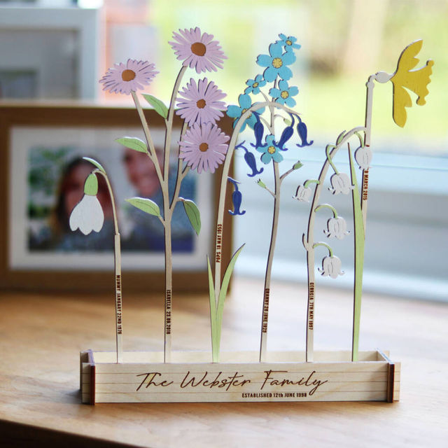 Picture of Personalized Wooden Family Birth Flowers - Grandma's Garden Sign - Mother's Day & Wedding Anniversary Gift