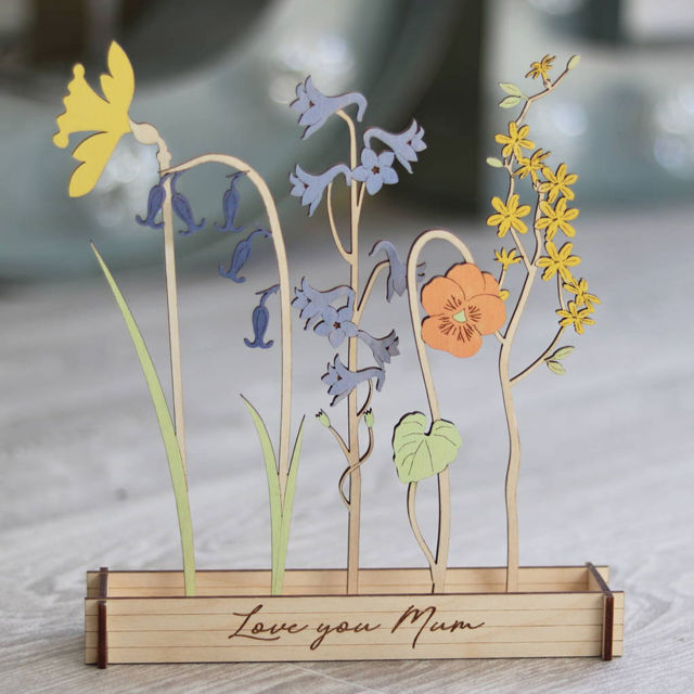 Picture of Personalized Wooden Family Birth Flowers - Grandma's Garden Sign - Mother's Day & Wedding Anniversary Gift