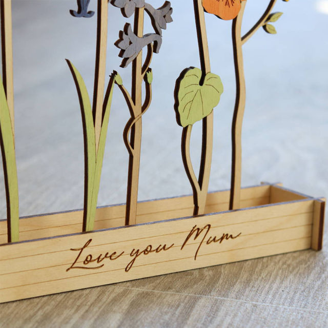 Picture of Personalized Wooden Family Birth Flowers - Grandma's Garden Sign - Mother's Day & Wedding Anniversary Gift