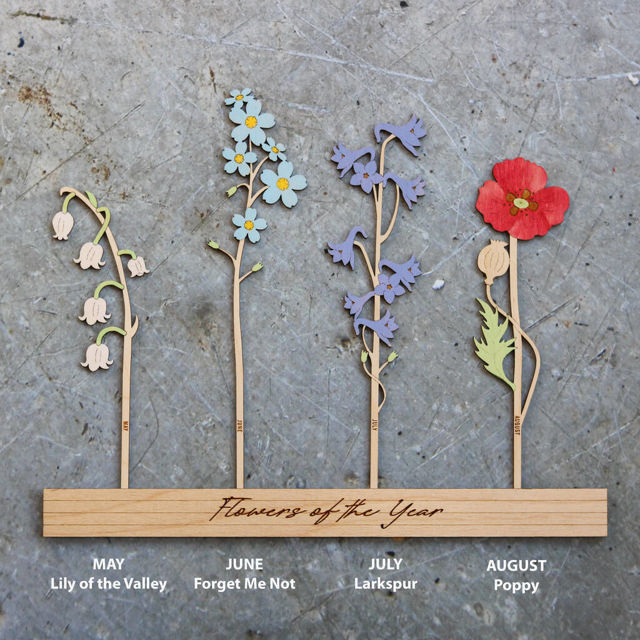 Picture of Personalized Wooden Family Birth Flowers - Grandma's Garden Sign - Mother's Day & Wedding Anniversary Gift
