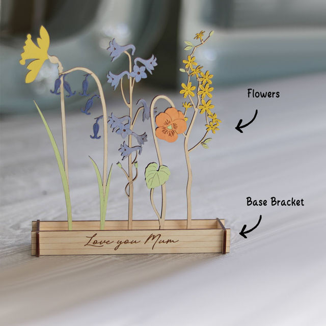 Picture of Personalized Wooden Family Birth Flowers - Grandma's Garden Sign - Mother's Day & Wedding Anniversary Gift