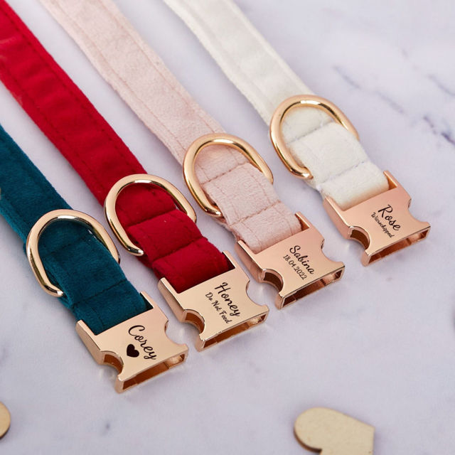 Picture of Personalized Pet Name Collar - Custom Multiple Color Velvet Dog/Cat Collar - Engraved Pet Name Tag Metal Buckle - Wedding Puppy Gift