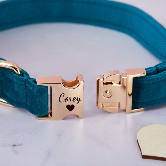 Picture of Personalized Pet Name Collar - Custom Multiple Color Velvet Dog/Cat Collar - Engraved Pet Name Tag Metal Buckle - Wedding Puppy Gift