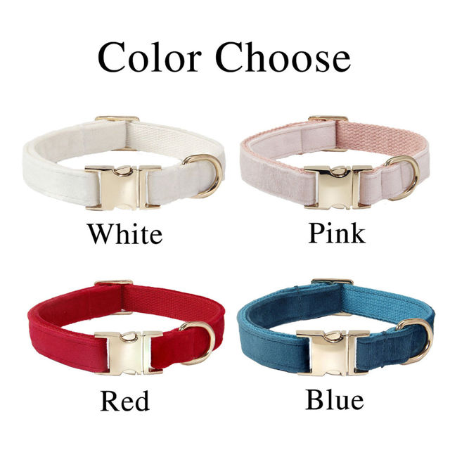 Picture of Personalized Pet Name Collar - Custom Multiple Color Velvet Dog/Cat Collar - Engraved Pet Name Tag Metal Buckle - Wedding Puppy Gift