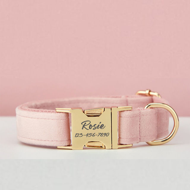 Picture of Personalized Pet Name Collar - Custom Multiple Color Velvet Dog/Cat Collar - Engraved Pet Name Tag Metal Buckle - Wedding Puppy Gift