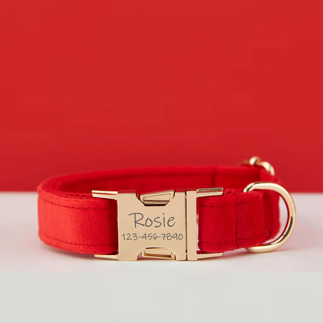 Picture of Personalized Pet Name Collar - Custom Multiple Color Velvet Dog/Cat Collar - Engraved Pet Name Tag Metal Buckle - Wedding Puppy Gift
