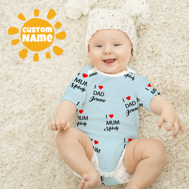 Picture of Custom Baby Clothing Personalized Baby Onesies Infant Bodysuit with Personalized Name Long-Sleeve - I Love Dad & Mum