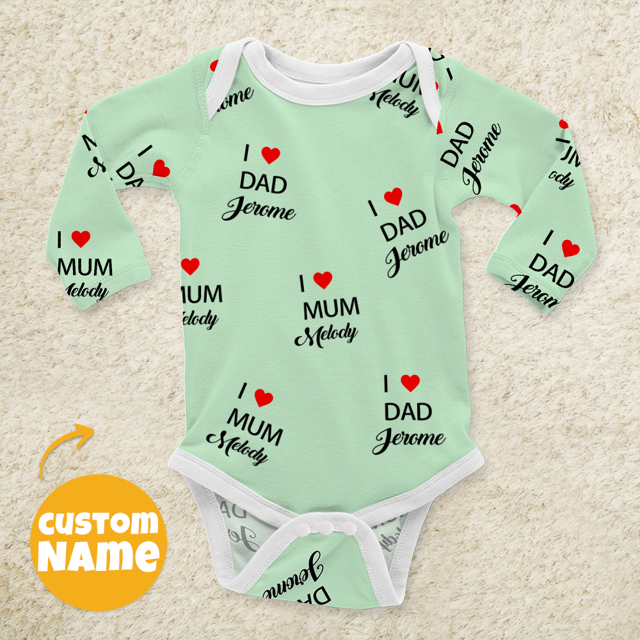 Picture of Custom Baby Clothing Personalized Baby Onesies Infant Bodysuit with Personalized Name Long-Sleeve - I Love Dad & Mum