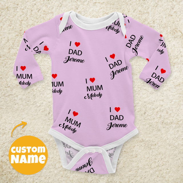 Picture of Custom Baby Clothing Personalized Baby Onesies Infant Bodysuit with Personalized Name Long-Sleeve - I Love Dad & Mum